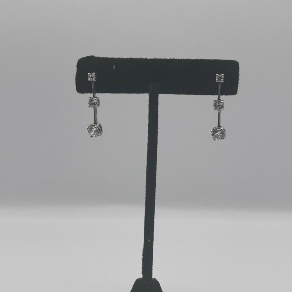 925 Sterling Silver and Cubic Zirconia Tiered Solitaire Stone Dangle Earrings by